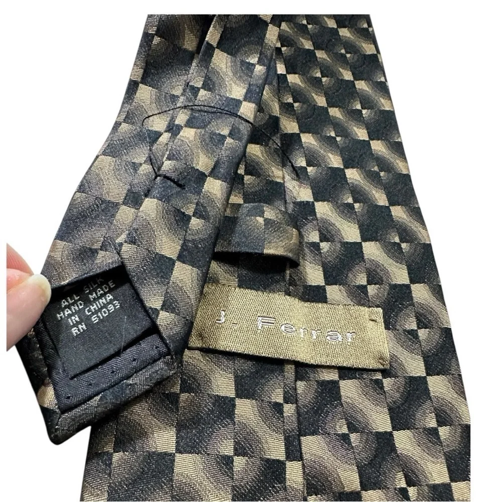J. Ferrar Brown/Black 100% Silk Tie
